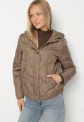 Kurtki damskie - Brązowa Przejściowa Kurtka z Oryginalnym Pikowaniem i Kapturem Aruvitte - miniaturka - grafika 1