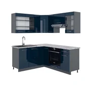 Meble kuchenne - Vicco Kuchnia narożna Fame-Line, Ciemnoniebieski wysoki połysk/antracyt, 190 x 60 cm , BP Marmur - miniaturka - grafika 1