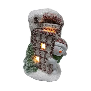 Budka telefoniczna z bałwankiem ceramiczna 15cm LED - Ozdoby bożonarodzeniowe - miniaturka - grafika 1