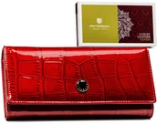 Portfele - PETERSON Duży i pojemny skórzany portfel damski lakierowany czerwony ochrona kart RFID - miniaturka - grafika 1