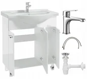 Szafki łazienkowe - Szafka łazienkowa z umywalką baterią i syfonem 75 Stojąca biały połysk - miniaturka - grafika 1