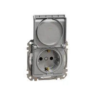 Gniazdka elektryczne - Schneider Gniazdo z klapką w standardzie schuko IP44 SEDNA Design & Elements srebrne aluminium - miniaturka - grafika 1