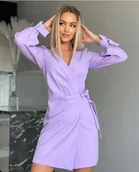 Sukienki - Sukienka Kopertowa Elegancka Wyszczuplająca Przewiązywana Wrzos/Lila M - miniaturka - grafika 1