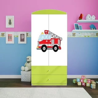 Szafy i szafki dla dzieci - Szafa dwudrzwiowa, do pokoju dziecka, babydreams, 90 cm, straż pożarna, zielona - grafika 1