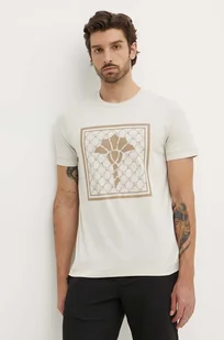 Joop! t-shirt bawełniany męski kolor beżowy z nadrukiem 30042365 - Koszulki męskie - miniaturka - grafika 1