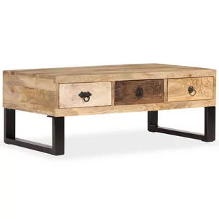 vidaXL Stolik kawowy z 3 szufladami, lite drewno mango, 90x50x35 cm - Ławy i stoliki kawowe - miniaturka - grafika 1