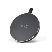 Ładowarki do telefonów - Budi - Ładowarka bezprzewodowa Qi 10W, metalowa obudowa (Czarny) - miniaturka - grafika 1