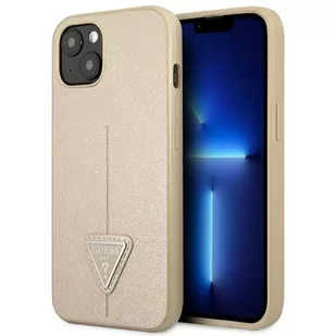 Guess Etui GUHCP14MPSATLE do Apple iPhone 14 Plus 6,7" beżowy/beige hardcase SaffianoTriangle Logo - Etui i futerały do telefonów - miniaturka - grafika 1