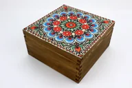 Pojemniki kuchenne - Herbaciarka drewniana na herbatę z 4 przegródkami – pudełko na herbaty folk decoupage jasny dąb organizer prezent rustykalny - miniaturka - grafika 1