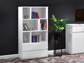 Półki do salonu - Niski Regał Z Otwartymi Półkami I Szufladami Libro 04 Biały - miniaturka - grafika 1