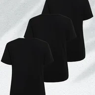 Bluzki damskie - TEMU Damski, okrągły, czarny + czarny + czarny, jednokolorowy, z krótkim rękawem, trzyelementowy zestaw - miniaturka - grafika 1
