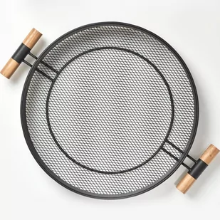 ZELLER Taca metalowa z uchwytami struktura siatki 48 cm czarna ZELLER 27409z - Tace i patery - miniaturka - grafika 1