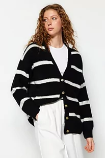 Trendyol FeMan Oversize Basic kardigan z dzianiny z dekoltem w serek, czarny, S, Czarny, S - Swetry damskie - miniaturka - grafika 1
