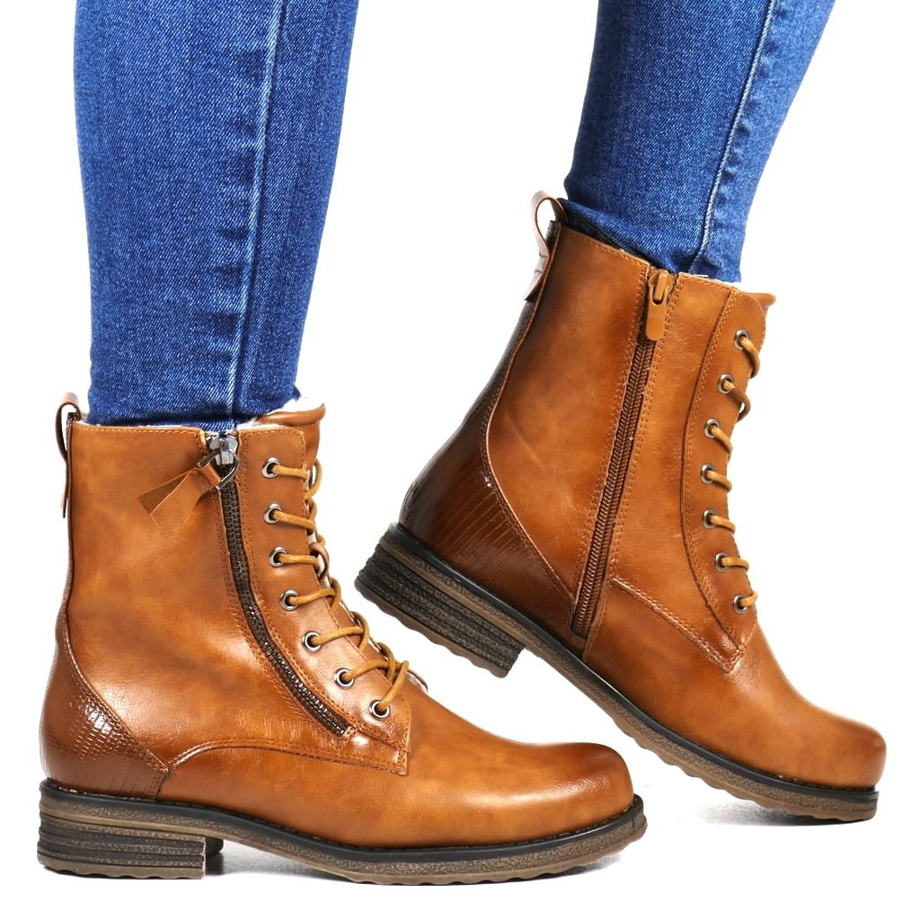 Damskie Botki Workery Trapery Evento 7861 Camel Beżoewe