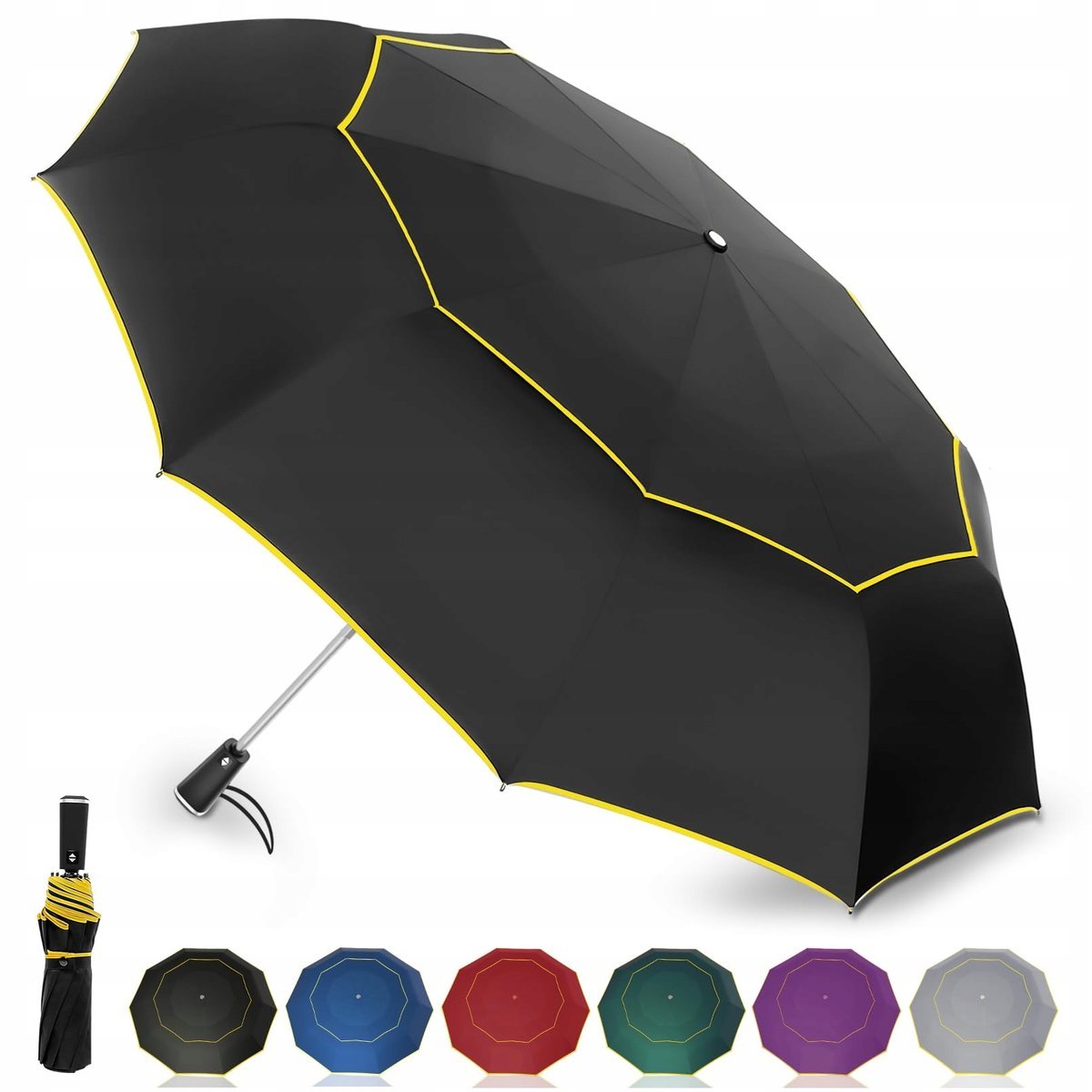 SATOL Duży Parasol Golfowy 137 cm Wiatroodporny Automatyczny Czarny