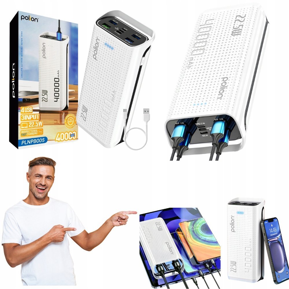 POWERBANK 40000MAH DUZA POJEMNOSC POJEMNY POWER BANK USB C 3.0 USB A 22.5W