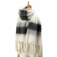 Apaszki i szaliki damskie - elegancki damski SZAL na zimę ciepły SZALIK miękki 200x40 białoczarny - miniaturka - grafika 1