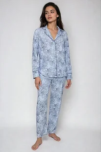 Klasyczna piżama damska Boyfriend Fit niebieska XXL - Piżamy damskie - miniaturka - grafika 1