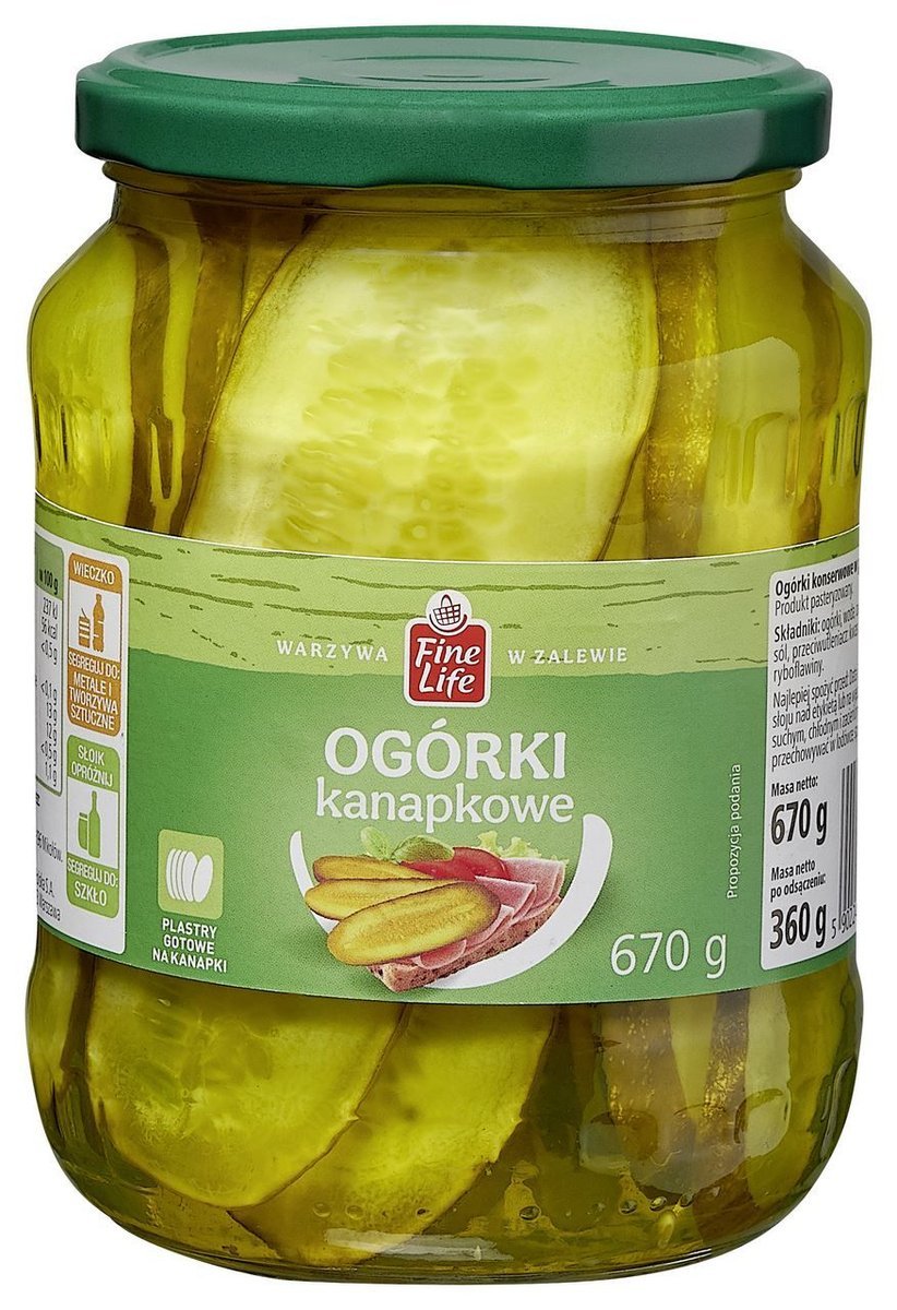 Ogórki konserwowe w plastrach w zalewie 670g - Fine Life