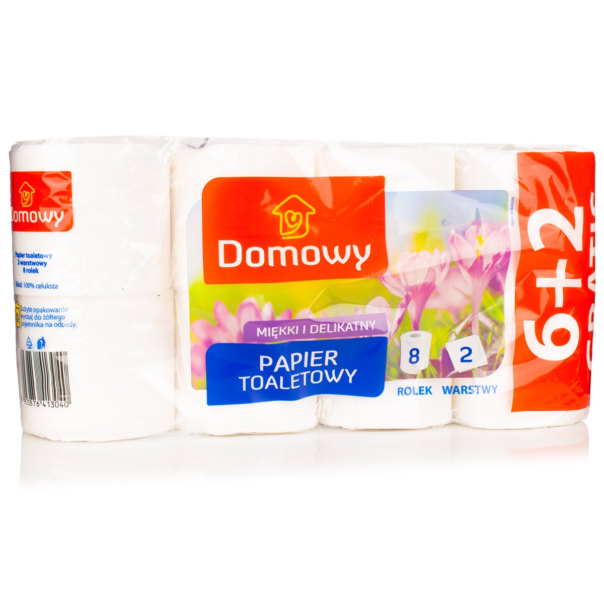 Papier Toaletowy Biały Miękki Domowy 2-warstwowy, 8 rolek