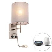 Lampy ścienne - QAZQA Inteligentna lampa ścienna ze stali z szarym kloszem z Wi-Fi A60 - Stacca - miniaturka - grafika 1