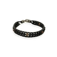 Bransolety męskie - Bransoletka skórzana czarna z koralikami EM 21 - EM Men's Accessories - miniaturka - grafika 1