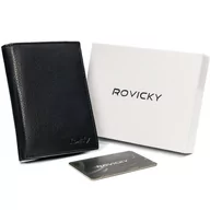 Portfele - Zgrabny portfel męski ze skóry naturalnej, czarny, ochrona RFID — Rovicky - miniaturka - grafika 1