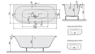Sanplast WALse/LUXO Wanna przyścienna asymetryczna prawa 160 cm ze stelażem STW biała 610-370-1040-01-000 - Wanny - miniaturka - grafika 1