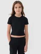 Koszulki dla dziewczynek - 4F T-shirt slim crop top gładki dziewczęcy - czarny 122 (6-7 lat) - miniaturka - grafika 1