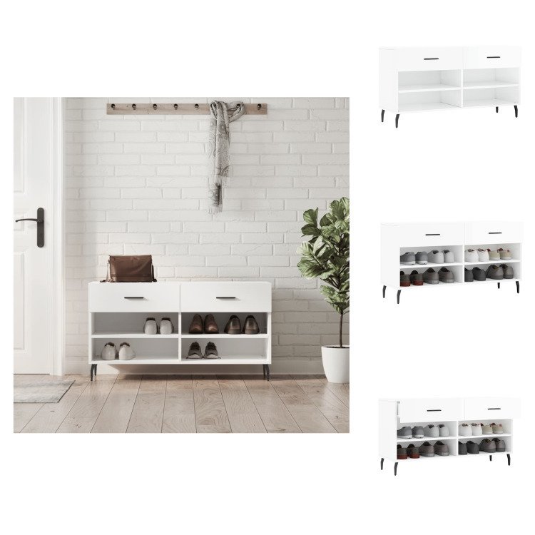 vidaXL Ławka na buty biały wysoki połysk 102x35x55 cm materiał drewnopochodny - Stojaki i szafki na buty