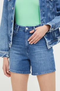 Tommy Hilfiger szorty jeansowe damskie kolor niebieski gładkie high waist - Spodenki damskie - miniaturka - grafika 1