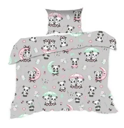 Extrapościel Pościel bawełniana 100x135 670K pandy szara kolorowa Kids 24 z poszewką 40x60 - Pościel dla dzieci - miniaturka - grafika 1