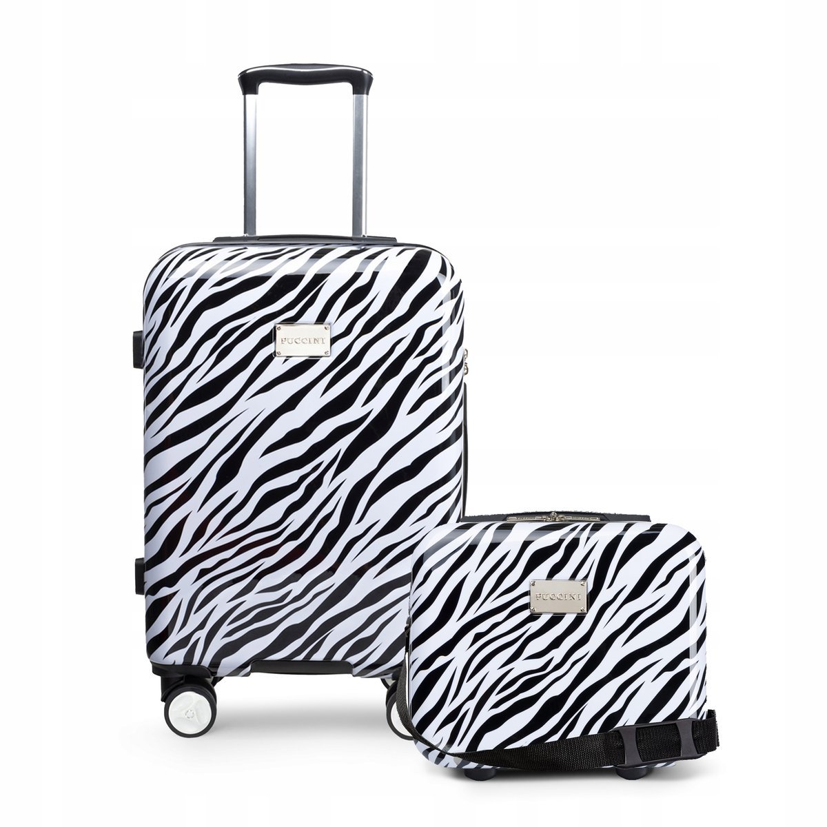 PUCCINI Zestaw Komplet WALIZEK Podróżnych 2w1 Kabinowa + Kuferek ABS Zebra