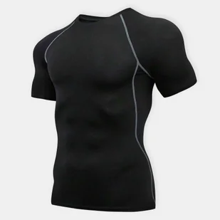 TEMU 1 szt. Męska koszulka z krótkim rękawem szybkoschnąca, poliester 90% spandex 10% dzianina, dopasowany krój okrągły dekolt, jednolity , wysoka - Inne - miniaturka - grafika 1