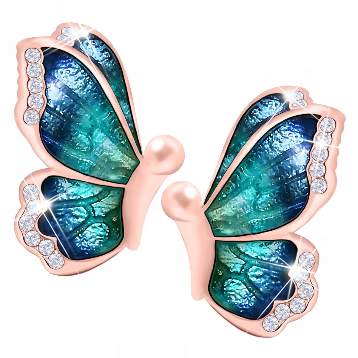 Kolczyki Pozłacane Niebieskie Skrzydła Motyla Motyl z Cyrkoniami SREBRO 925