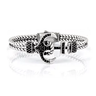 Bransoletka metalowa w kolorze srebrnym w kotwicą EM 34 - EM Men's Accessories - Bransolety męskie - miniaturka - grafika 1