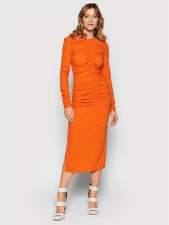 Sukienki - Karl Lagerfeld LAGERFELD Sukienka codzienna Ruched 220W1352 Pomarańczowy Slim Fit - grafika 1