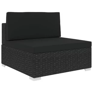 vidaXL Środkowa sofa z poduszką, polirattan, czarna - Fotele i krzesła ogrodowe - miniaturka - grafika 1