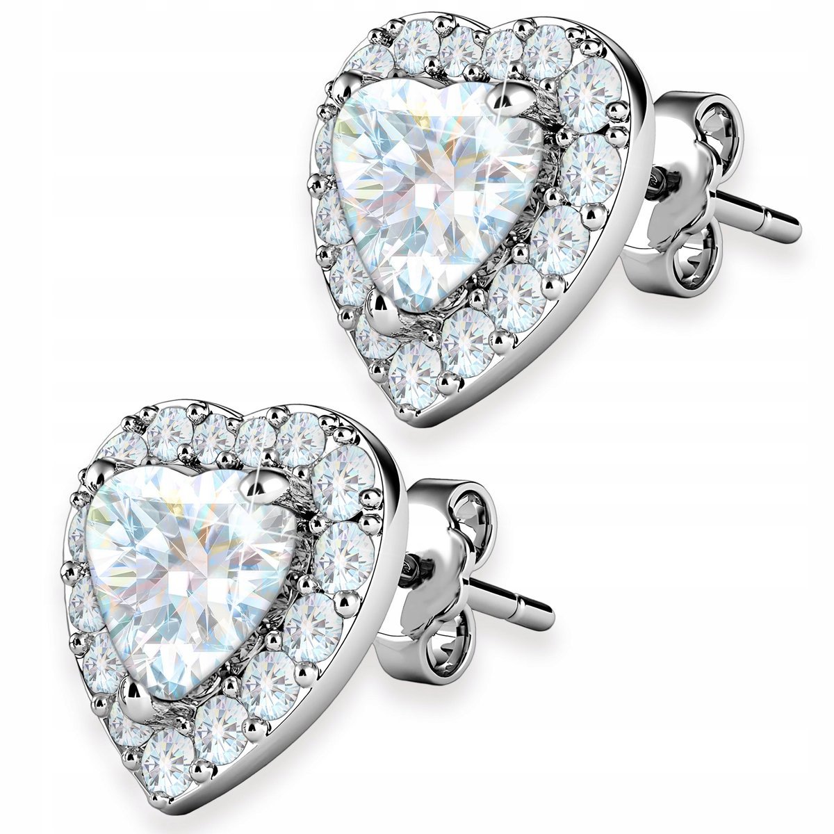 Kolczyki Srebrne z Cyrkoniami Białe Kryształowe Serca Cyrkonie SREBRO 925