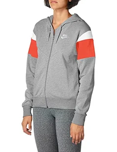 Nike Damska bluza W Nsw Hrtg Hoodie Fz Flc Sweatshirt szary Dk Grey Heather/Track Red/White/(White) XL - Bluzy damskie - miniaturka - grafika 1