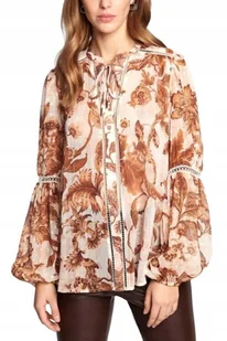 GUESS DAMSKA BRĄZOWA PRZEŚWITUJĄCA WZORZYSTA BLUZKA XS GNA - Bluzki damskie - miniaturka - grafika 1