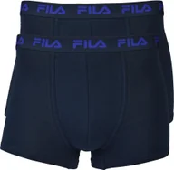Majtki męskie - Bokserki męskie FILA 2-pack - logo w pasie, miejskie, bawełna stretch, jednokolorowe, granatowe S - miniaturka - grafika 1