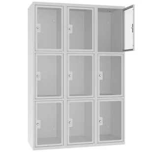 Metalowa szafa z drzwiczkami pleksi MSUS 433 9 skrytek na prywatne klucze - Szafki BHP - miniaturka - grafika 1