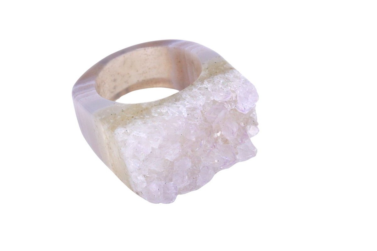 Pierścionek Agat Druza Szary Rozmiar 17