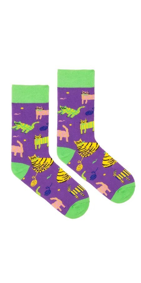 Skarpetki z bawełny organicznej - Fioletowe koty - KABAK 36-41