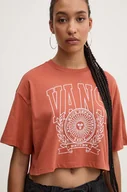 Koszulki sportowe damskie - Vans t-shirt bawełniany damski kolor brązowy VN000HHEC9J1 - miniaturka - grafika 1