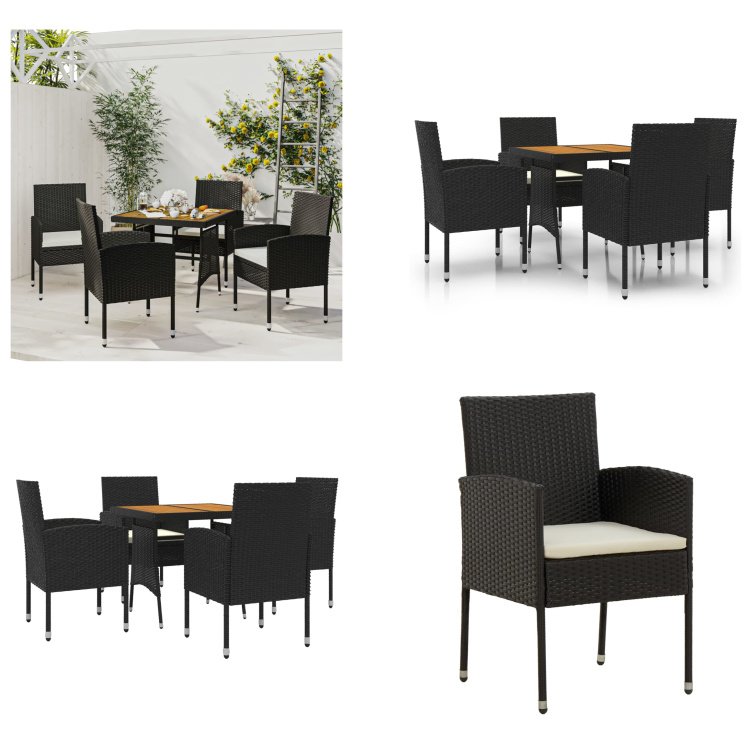 vidaXL 5-częściowy ogrodowy zestaw jadalniany z czarnego rattanu - ogrodowy zestaw jadalniany - ogrodowy zestaw jadalniany - zestaw jadalniany na taras - zestaw jadalniany na zewnątrz
