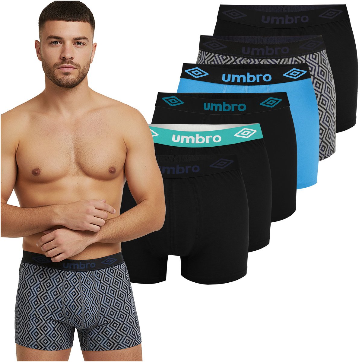 UMBRO Bokserki Męskie Zestaw 6 Sztuk Wzór Kolor Mix Bawełna Rozmiar XXL