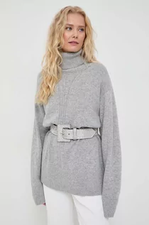 Swetry damskie - Trussardi sweter z domieszką wełny damski kolor szary lekki z golfem - grafika 1