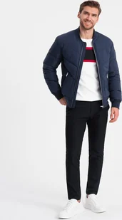 Kurtka męska Ombre Kurtka męska bomberka pikowana z metalowymi zamkami - granatowa V2 OM-JALP-0143 XL - Kurtki męskie - miniaturka - grafika 1